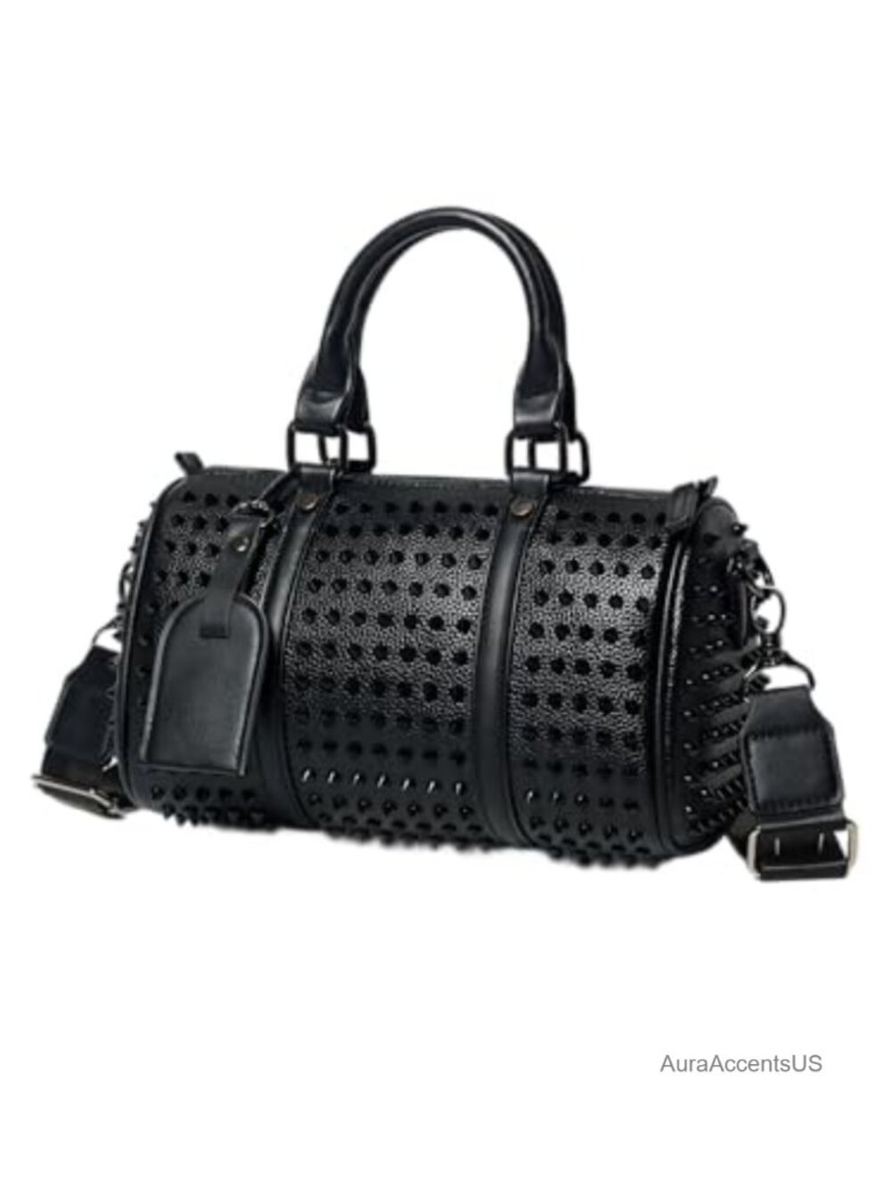 Studded Leather Crossbody Handbag with Dual Handles